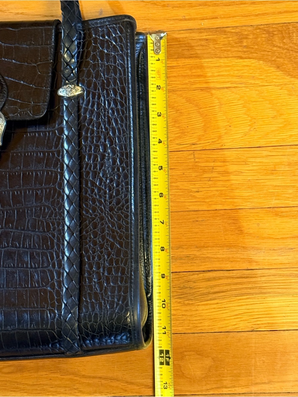BRIGHTON vintage Black Croc-Embossed Leather Tote with Silver Buckle - Picture 8 of 11
